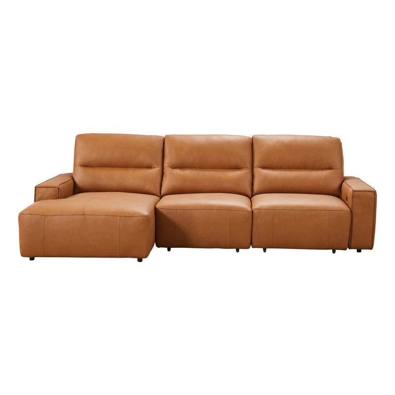 Albany 3 Seater Tan Genuine Leather Sofa Bed with Chaise