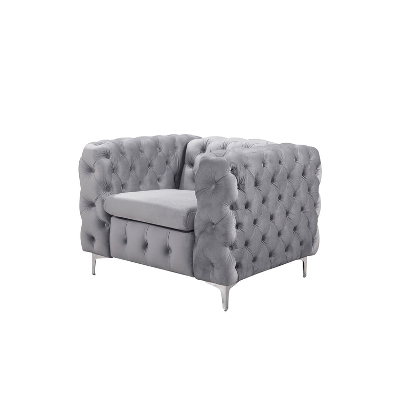 Jacques 1 Seater Sofa Button Tufted Velvet Fabric with Metal Legs in Black/Grey