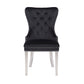 Victoria 2x Dining Chair Black Velvet Upholstery Button Studding Deep Quilting Wooden Frame Back with Lion Ring and Nail Stainless Steel Legs