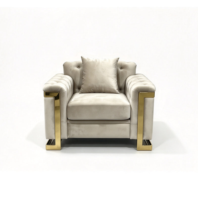 Juliette 3+1+1 Seater Velvet Sofa with Gold Trim – Beige