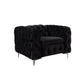 Jacques 3+2+1 Seater Sofa Button Tufted Velvet Fabric with Metal Legs in Black/Grey