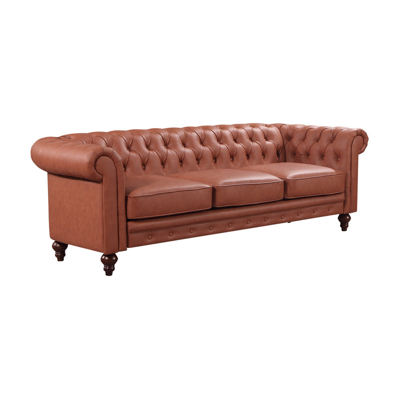 Madeline Chesterfield Style 3S+2S Leatherette Brown Colour Sofa