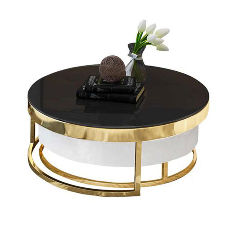 Texas Coffee Table Tempered Glass Storage Drawer Metal Base Stainless