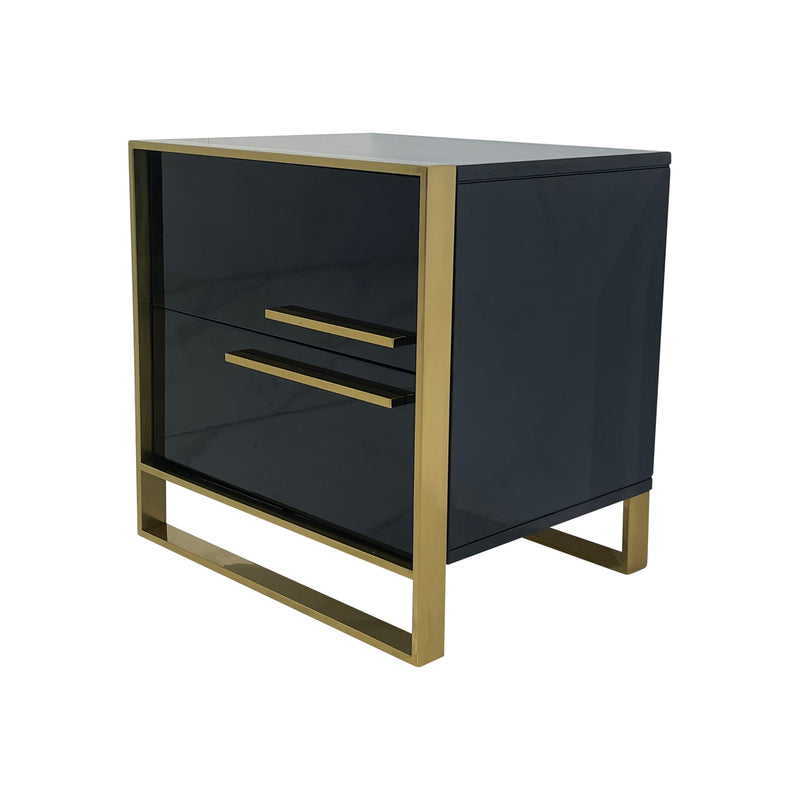 Dynasty Stainless Steel Frame Black & Gold Finish Bedside Table