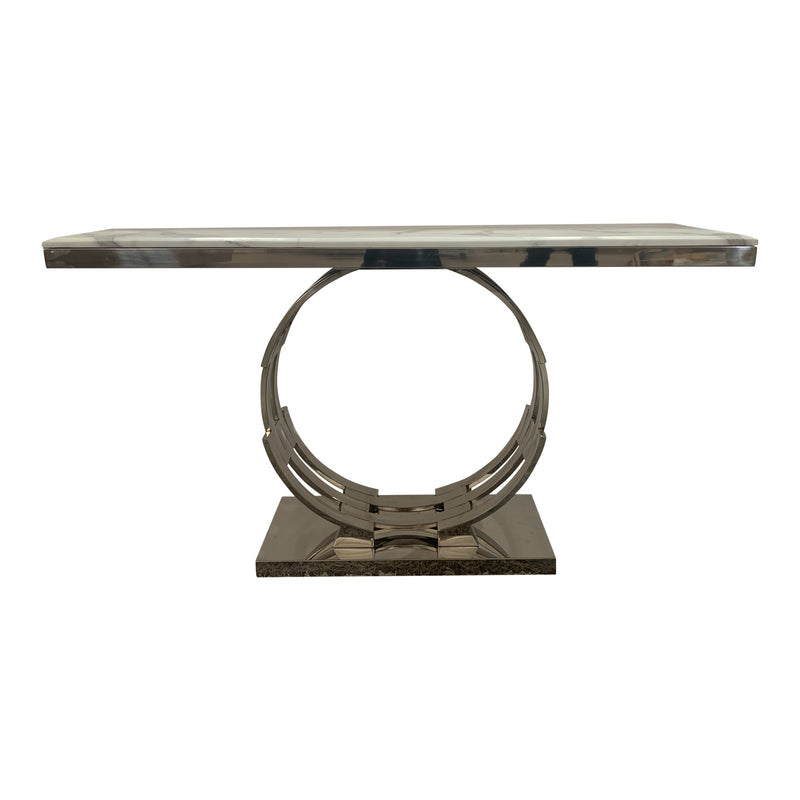 Kelvin Hall Table Whitish Faux Marble Top Aesthetic Metal Made Design Silver Colour