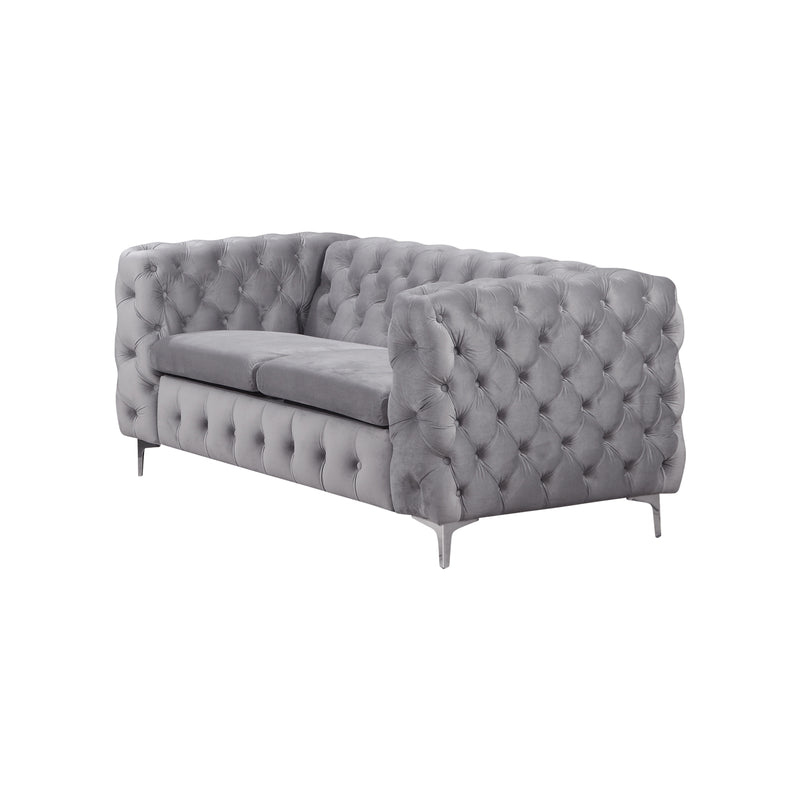 Jacques 2 Seater Sofa Button Tufted Velvet Fabric with Metal Legs in Black/Grey