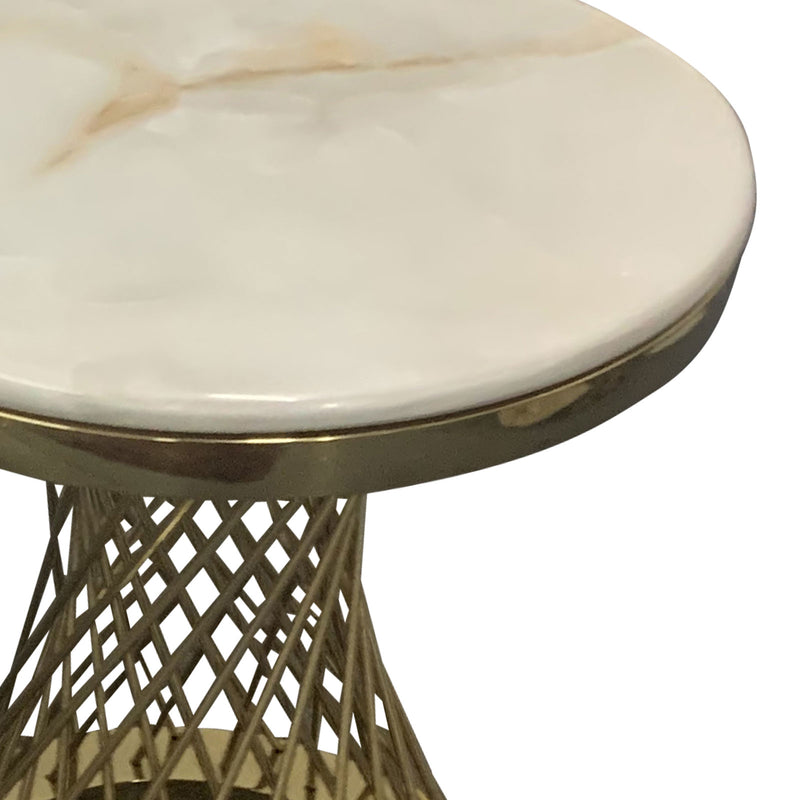 Diana Round Shape Lamp Table with Artificial Marble Top in Elegant Titanium Gold