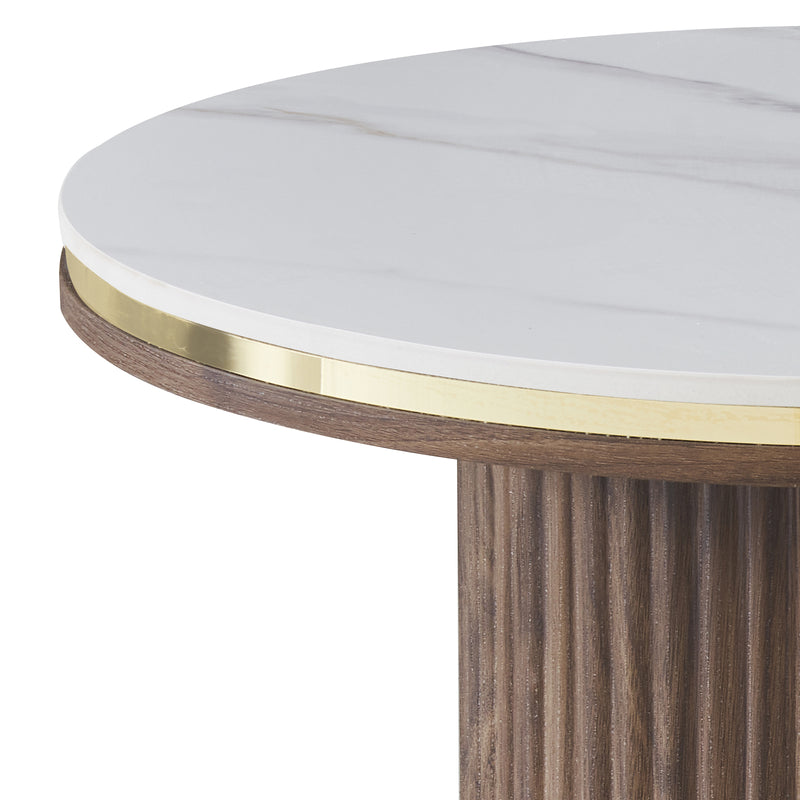 Archie Round Coffee Table with Sintered Stone Top & Timber-Look Finish
