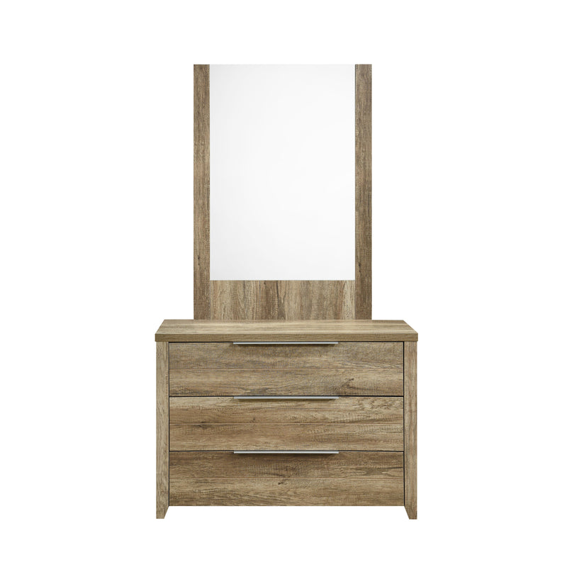 Cielo Natural Wood Like MDF 3 Drawers Dresser in Oak Colour with Mirror