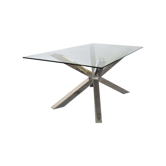 Jason Crisscross Shaped High Gloss Stainless Steel Finish Dining Table with Tempered Glass Top