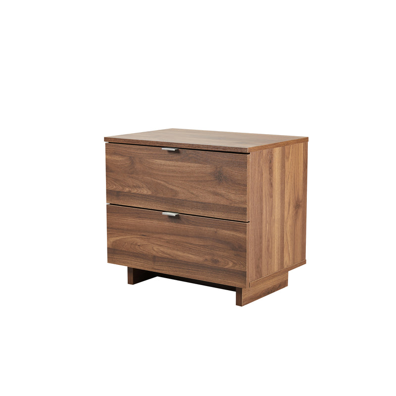 Modern Walnut Nightstand with Drawer & Slim Metal Handles – Wooden Finish