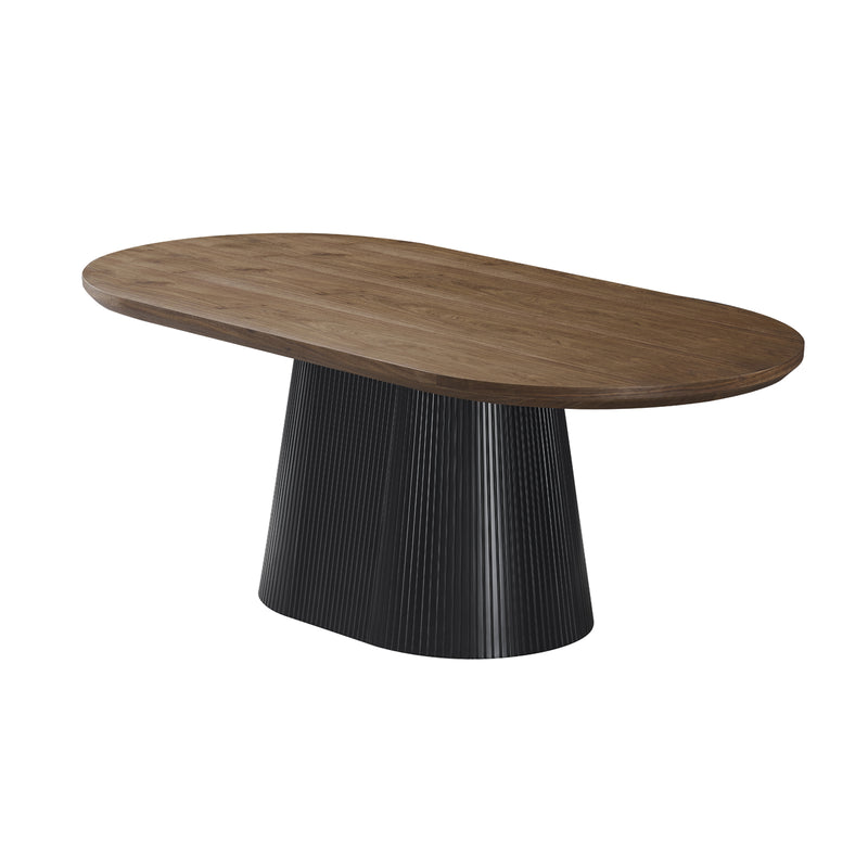 Nova Dining Table with Walnut Veneer Top & Black Fluted Pedestal Base
