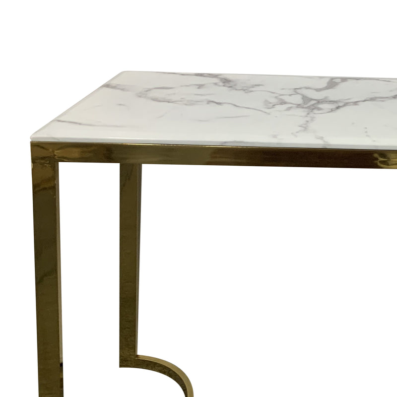 Fancy Stainless Gold Hall Table with White Marble Effect Top