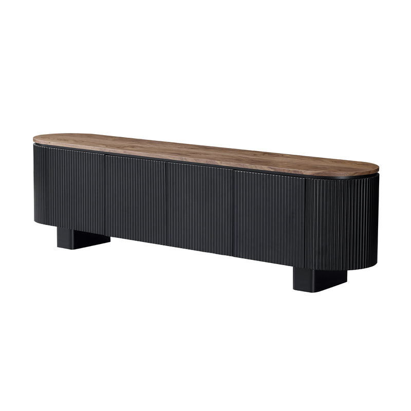 Nova TV Cabinet with Walnut Veneer Top & Black Fluted Finish