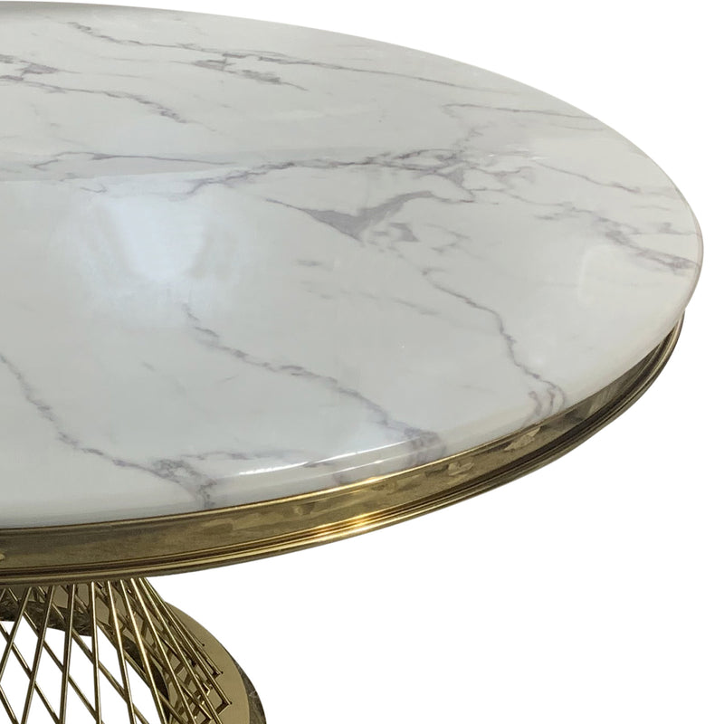 Diana Round Dining Table Stainless Spiral Golden Frame & Top Marble White