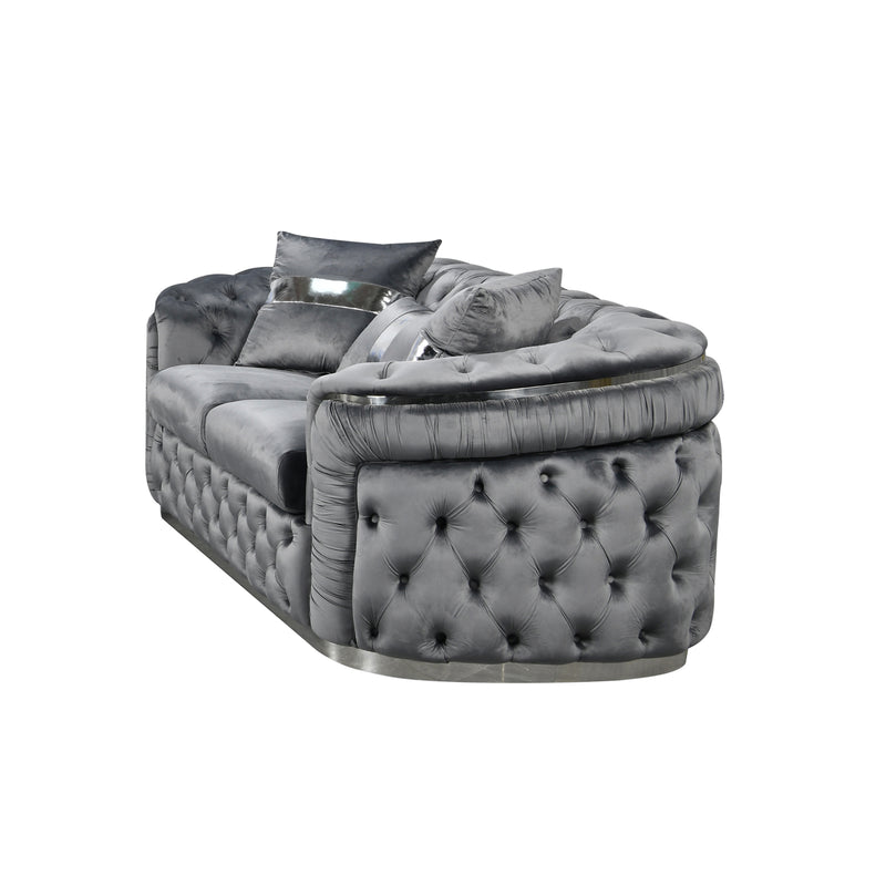 Duke 3+2 Seater Sofa Velvet Solid Wood Plywood Gold/Silver Stainless Steel