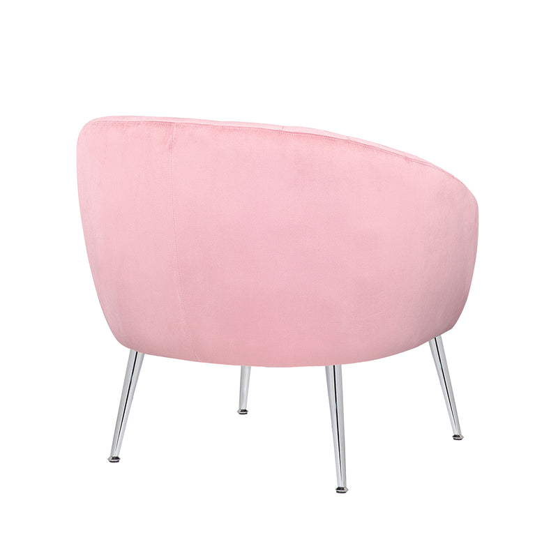 Margo Arm Chair Light Pink Velvet Wooden Frame Iron Legs in Silver Colour