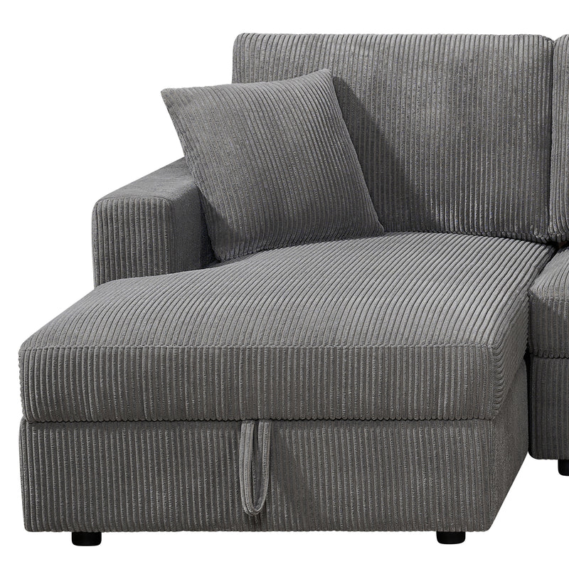 Iris 5-Piece Modular Corduroy Sofa with Storage Chaise