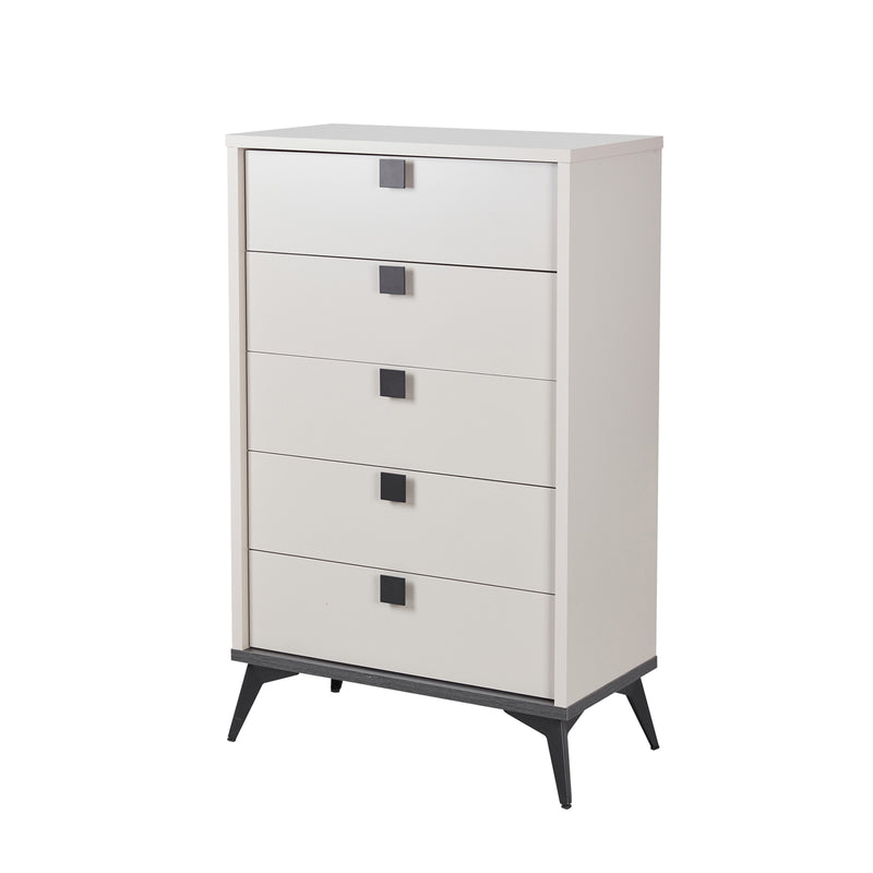 Maxwell Melamine Finish & Metal Legs Handles Tallboy with 5 Drawers