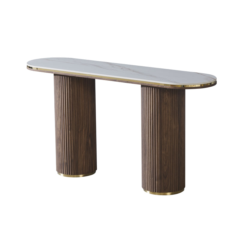 Archie Hall Table with Sintered Stone Top & Timber-Look Finish