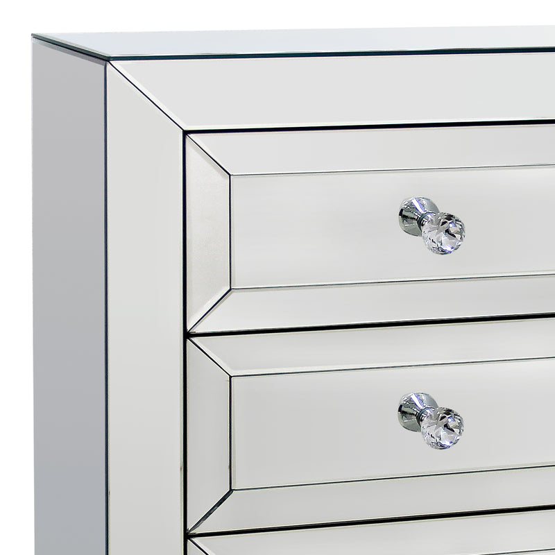Camelia Bedside Table MDF Silver Mirror Three Drawers Sparkling Handle