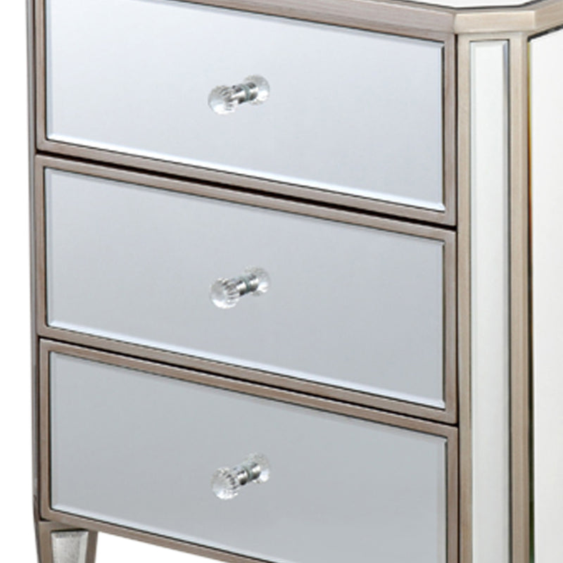 Antique 3 Drawers Mirrored Work Bedside Table with Golden Border