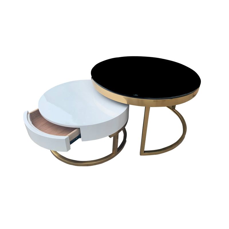 Texas Coffee Table Tempered Glass Storage Drawer Metal Base Stainless