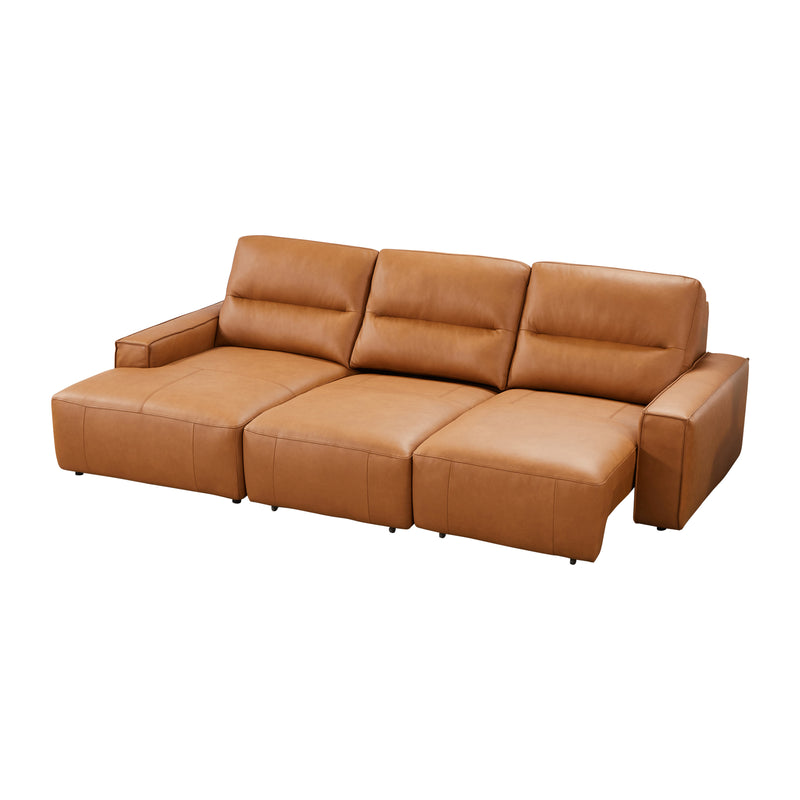 Albany 3 Seater Tan Genuine Leather Sofa Bed with Chaise