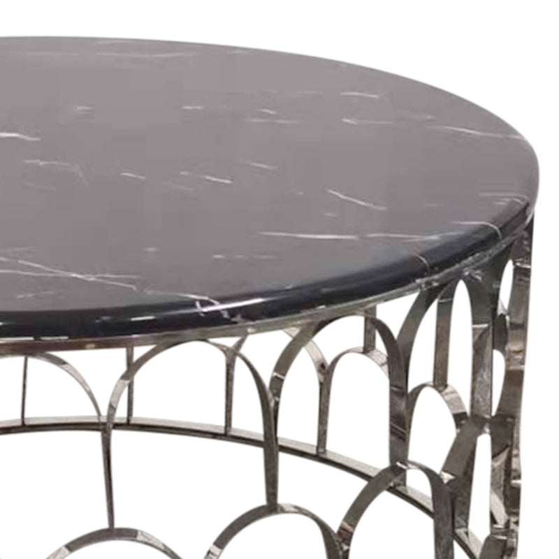 Falcon Faux Marble Stainless Silver Base Metal Frame Coffee Table