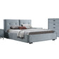 Estella Queen 4pc Bedroom Suite with Linear Division and Button Studding Headboard Premium Fabric Upholstery