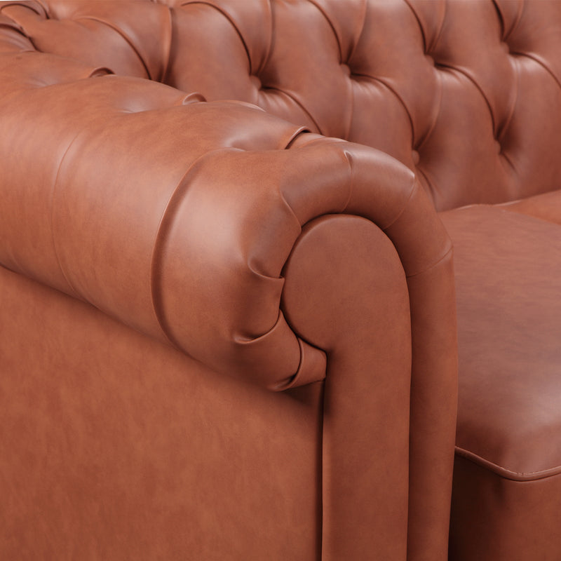 Madeline Chesterfield Style 3S+2S Leatherette Brown Colour Sofa