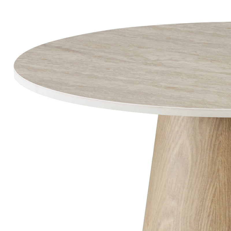 Astoria Round Coffee Table with Sintered Stone Top & Oak Veneer Pedestal Base