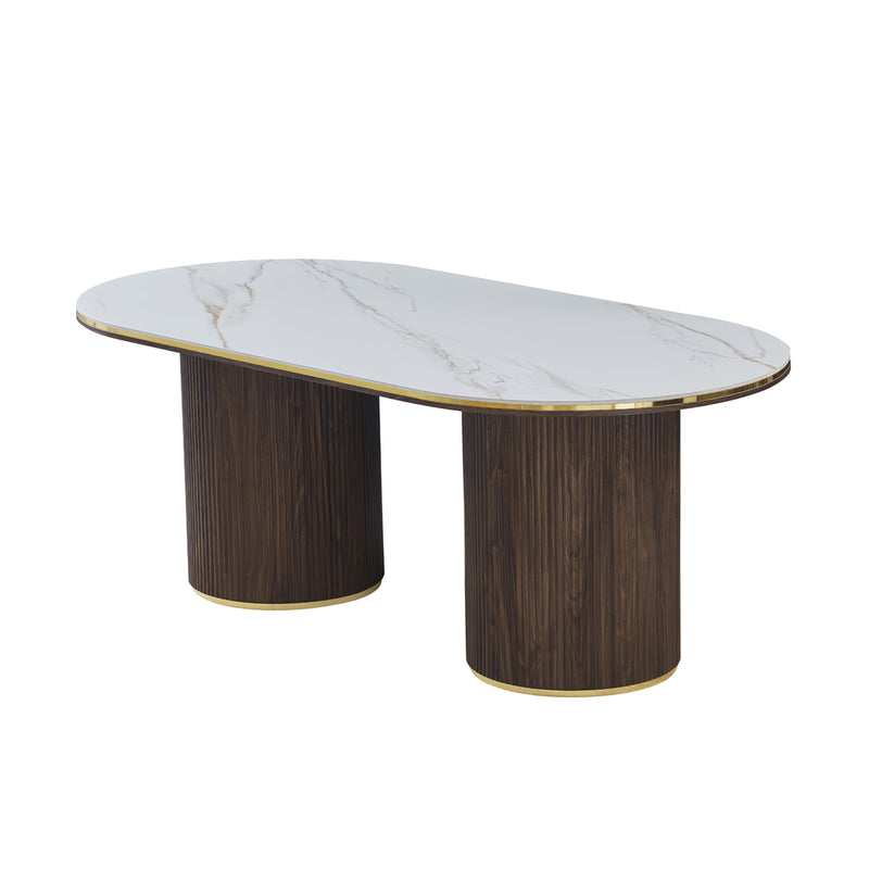 Archie Dining Table with Sintered Stone Top & Timber-Look Finish