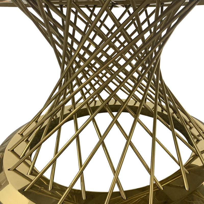 Diana Coffee Table Round Shape White Faux Marble Top Spiral Base Stainless Electroplating Titanium Gold