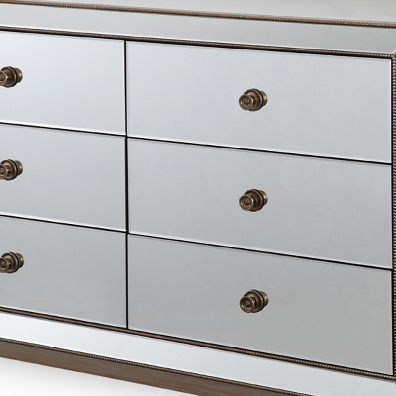 Germany Mirrored Work 6 Drawers Dresser MDF Silver Colour