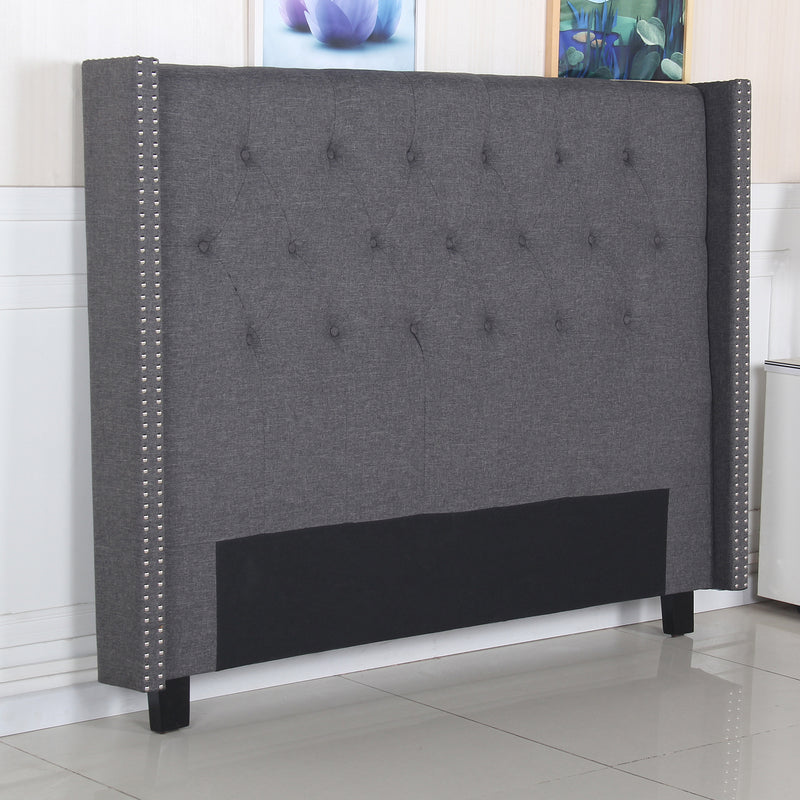 Milano Queen Bed Headboard – Charcoal Linen with Wingback Design