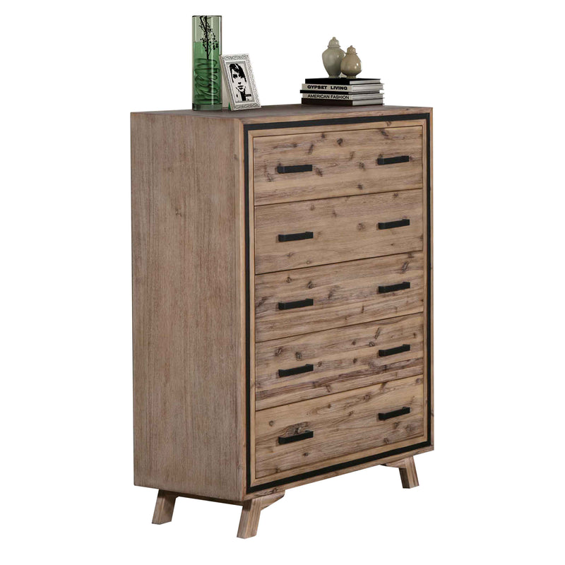 Seashore 5 Drawers Tallboy in Solid Acacia Timber with Silver Brush Colour