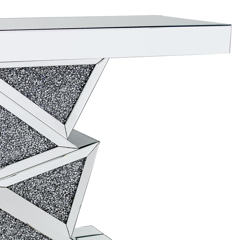 Bianca Hall Table MDF Silver Mirror Crush Crystal Zigzag Design