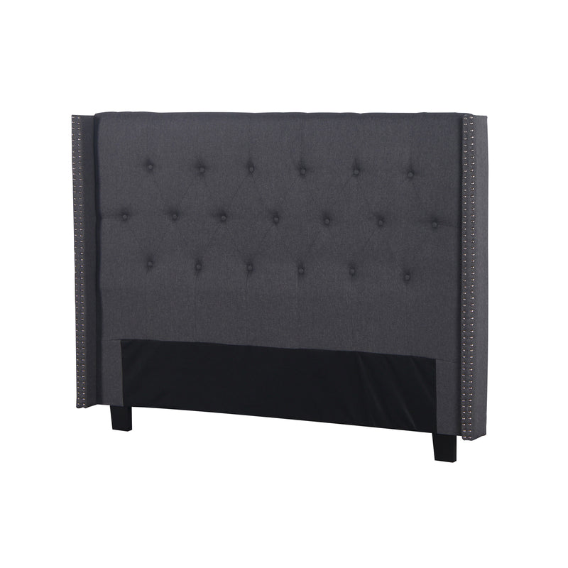 Milano Queen Bed Headboard – Charcoal Linen with Wingback Design