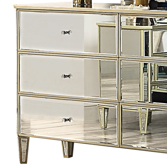 Antique Gold 6-Drawer Dresser with Mirrored Detailing Antique Gold 6-Drawer Dresser with Mirrored Detailing