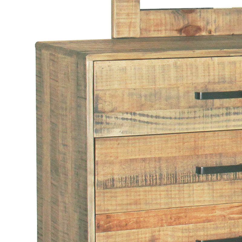 Woodland Dresser Solid Timber Light Brown 6 Drawers In Rustic Texture with Mirror