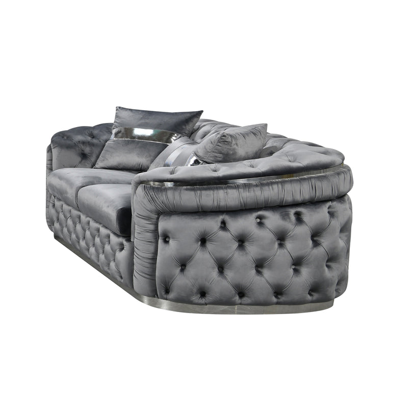 Duke 3+1+1 Seater Sofa Velvet Solid Wood Plywood Gold/Silver Stainless Steel