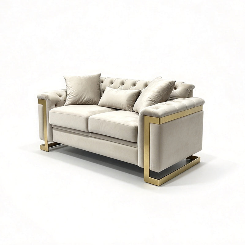 Juliette 2 Seater Velvet Sofa with Gold Trim – Beige
