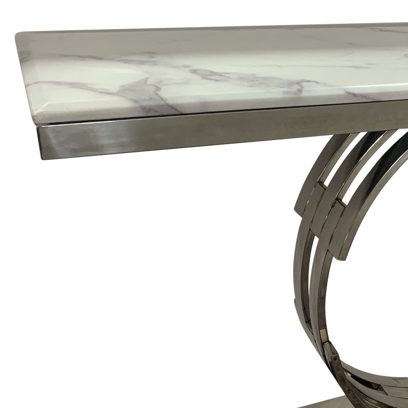 Kelvin Hall Table Whitish Faux Marble Top Aesthetic Metal Made Design Silver Colour