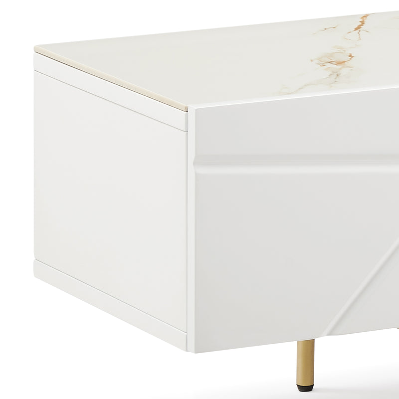 Amelia TV Cabinet MDF High Gloss Painting Storage Drawers Metal Base