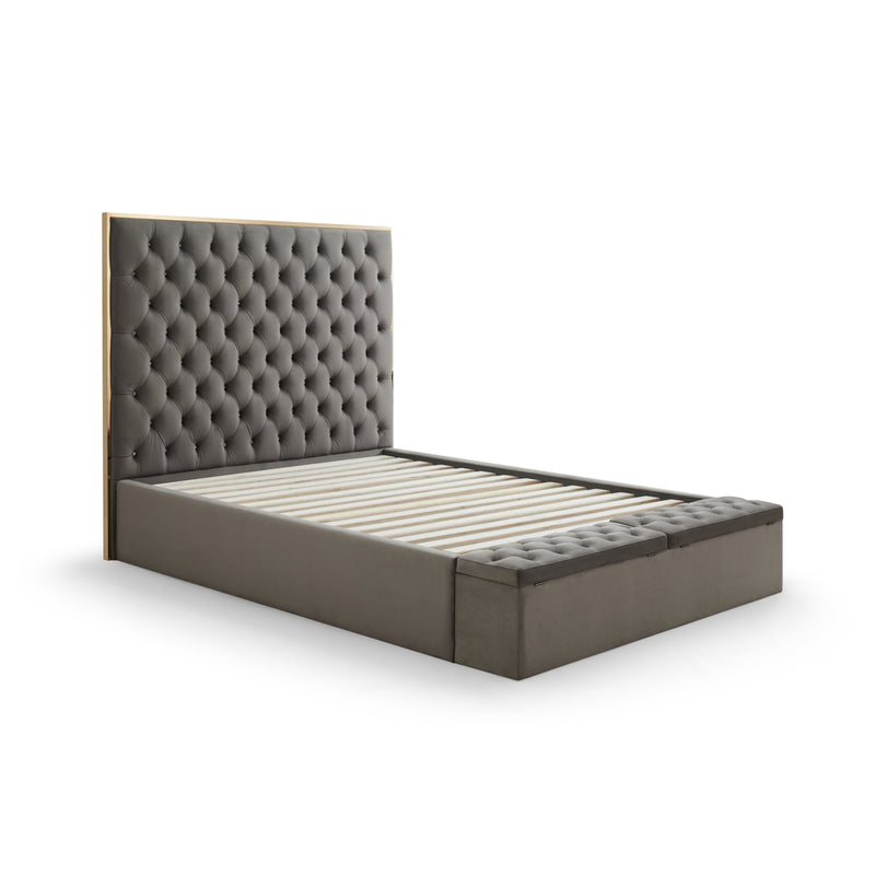 Helena Multiple Sizes Bed Frame Fabric Upholstery Tufted Headboard Slats Storage