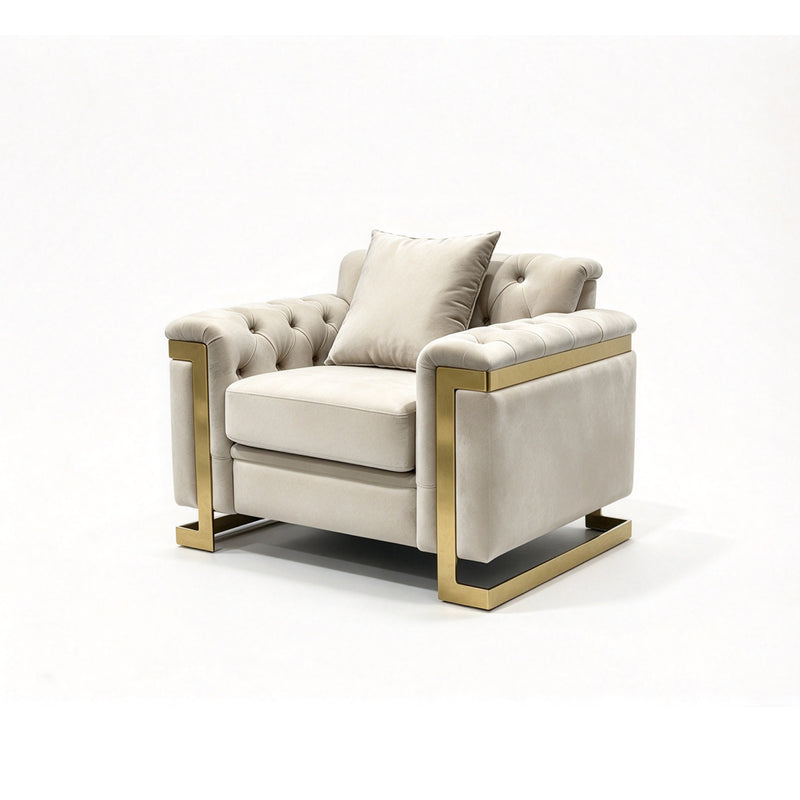 Juliette 3+1+1 Seater Velvet Sofa with Gold Trim – Beige