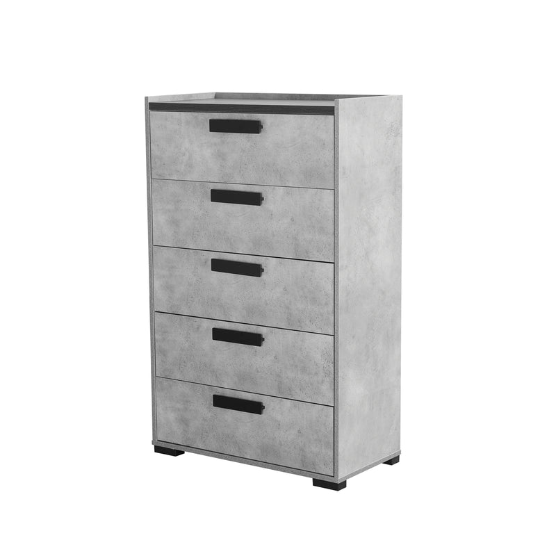 Copper Tallboy MDF Particle Board Five Drawers Metal Handles Plastic Legs