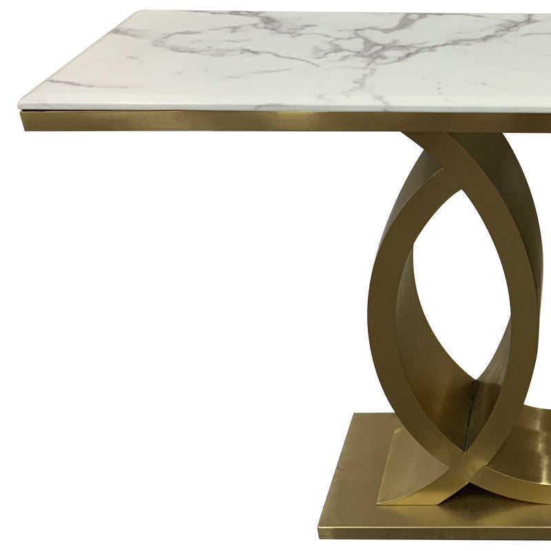 Shark Stainless Gold Brush Frame White Faux Marble Top Hall Table