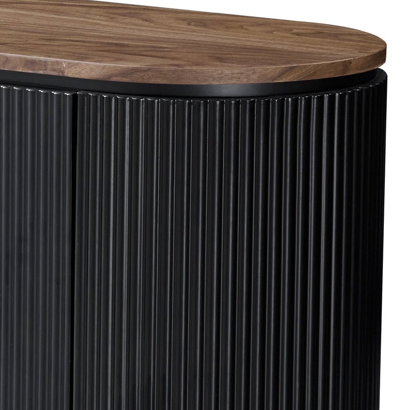 Nova TV Cabinet with Walnut Veneer Top & Black Fluted Finish